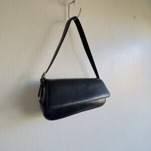 Liz Claiborne Black Faux Leather Shoulder Bag Small Purse Y2K Vintage Minimalist